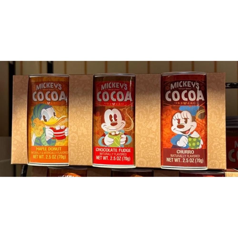Disney Parks Mickey's Cocoa 3 Flavor Tin Pack 2.5 oz NEW Fudge Churro Maple